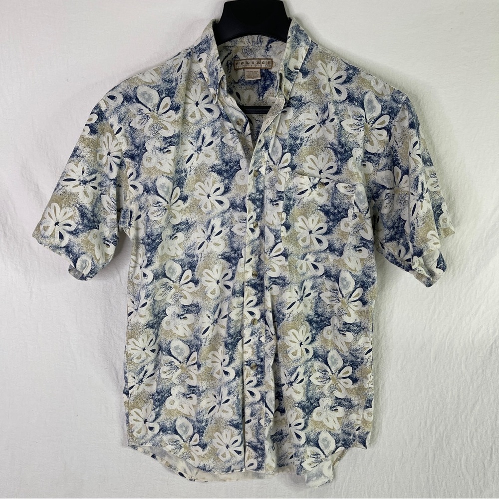 FOLIAGE All Cotton Floral, Beach and Summertime Short Sleeve Button Down size